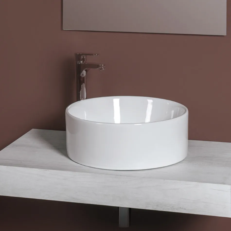 Vasque à poser ronde en céramique blanche au design moderne - Papavero Viadurini