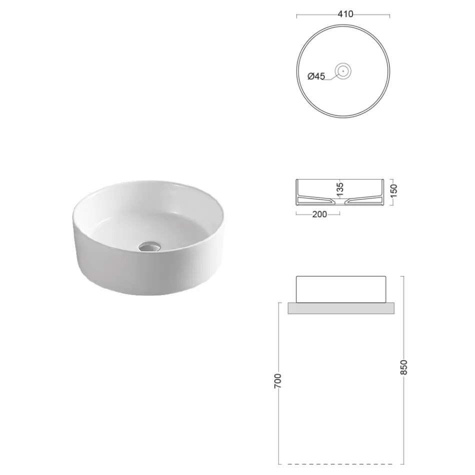 Vasque à poser ronde en céramique blanche au design moderne - Papavero Viadurini