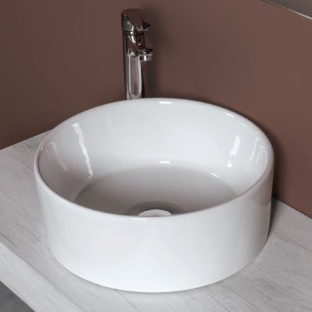 Vasque à poser ronde en céramique blanche au design moderne - Papavero Viadurini