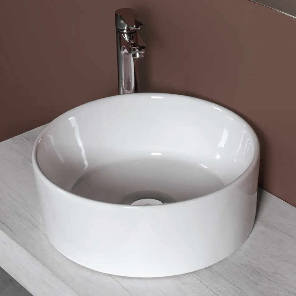 Vasque à poser ronde en céramique blanche au design moderne - Papavero Viadurini