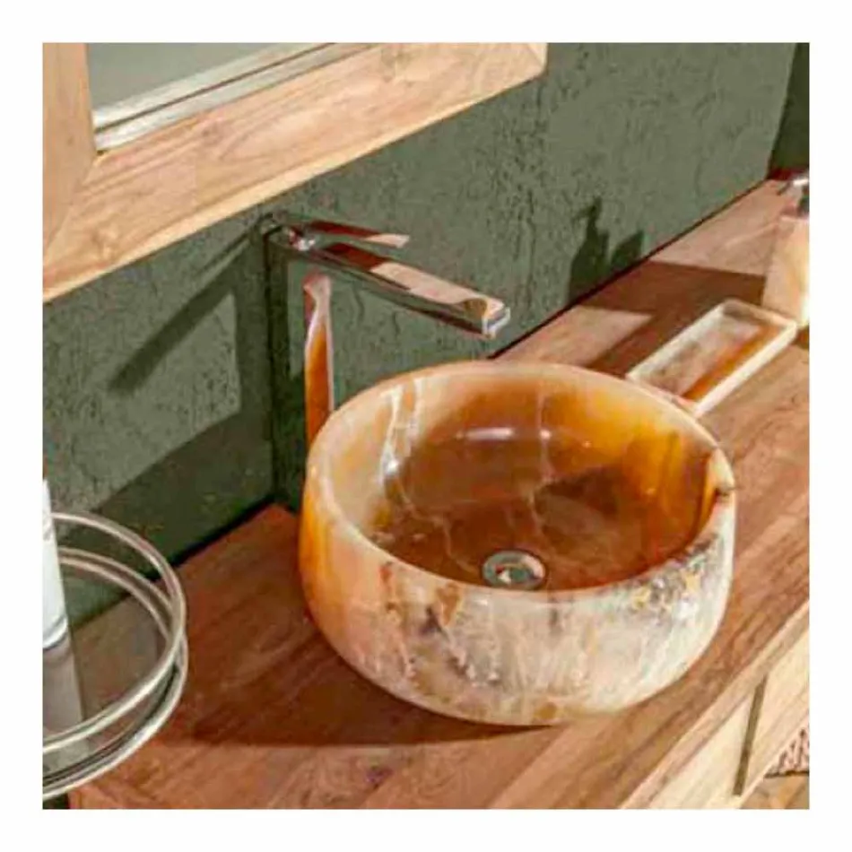 Lavabo à poser rond en Pure Onyx Design Unique - Ramiro Viadurini