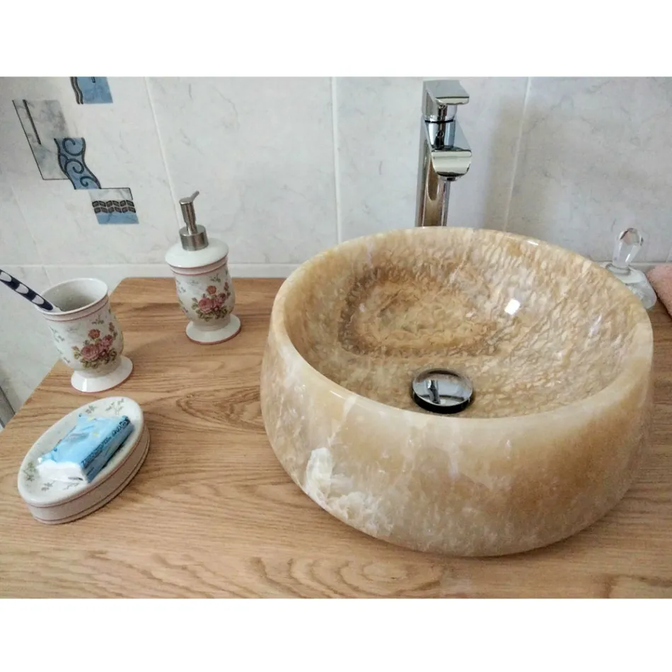 Lavabo à poser rond en Pure Onyx Design Unique - Ramiro Viadurini