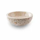 Lavabo à poser rond fait à la main en marbre blanc - Lin Viadurini