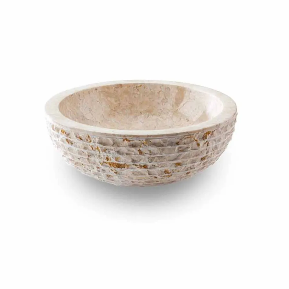 Lavabo à poser rond fait à la main en marbre blanc - Lin Viadurini