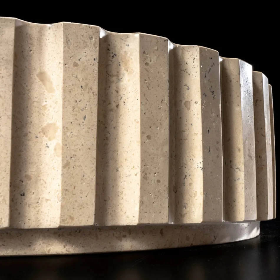 Lavabo à poser rond en marbre travertin - Cattleya Viadurini