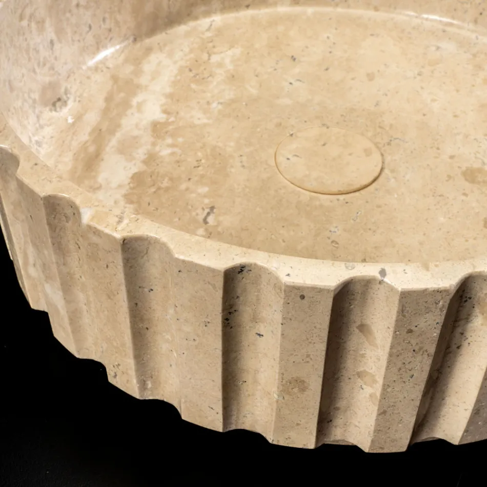 Lavabo à poser rond en marbre travertin - Cattleya Viadurini