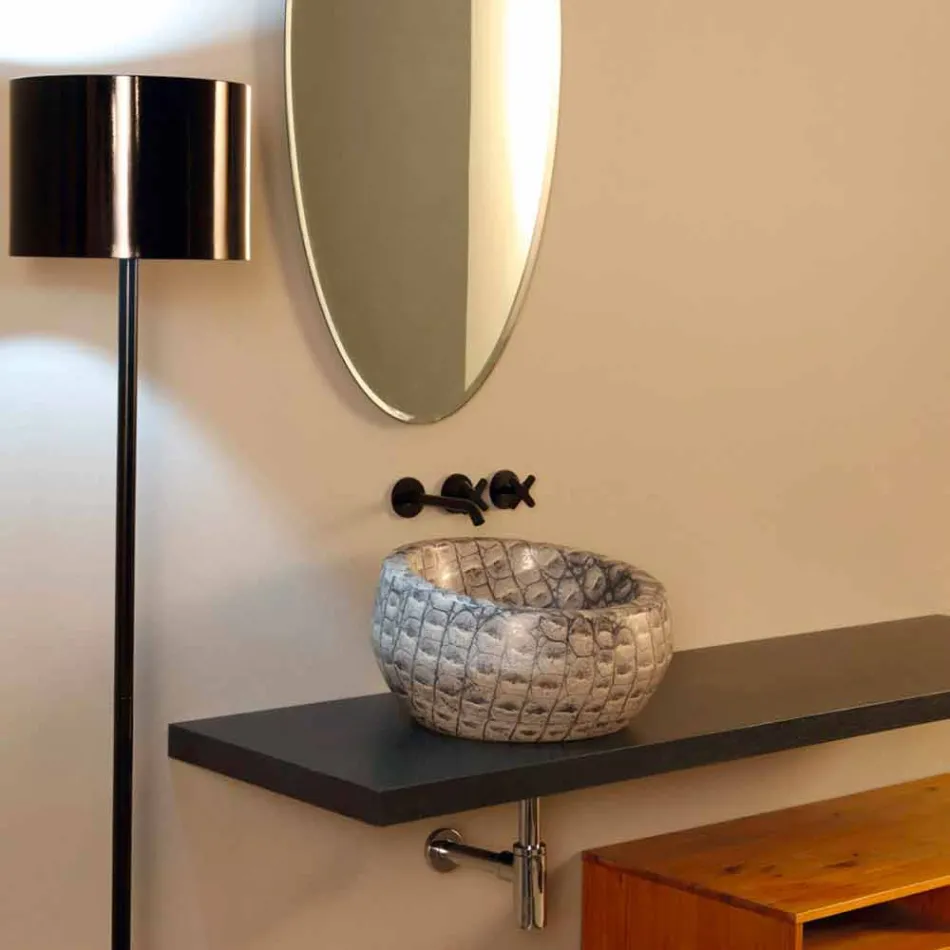 Caiman lavabo rond en céramique fabriqué en Italie Elisa design Viadurini
