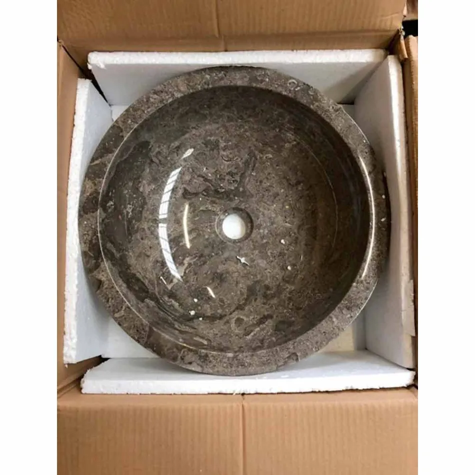 Vasque à poser ronde grise avec extérieur poli Nusa Viadurini