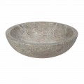 Vasque à poser ronde en pierre naturelle grise, extérieur poli Nusa