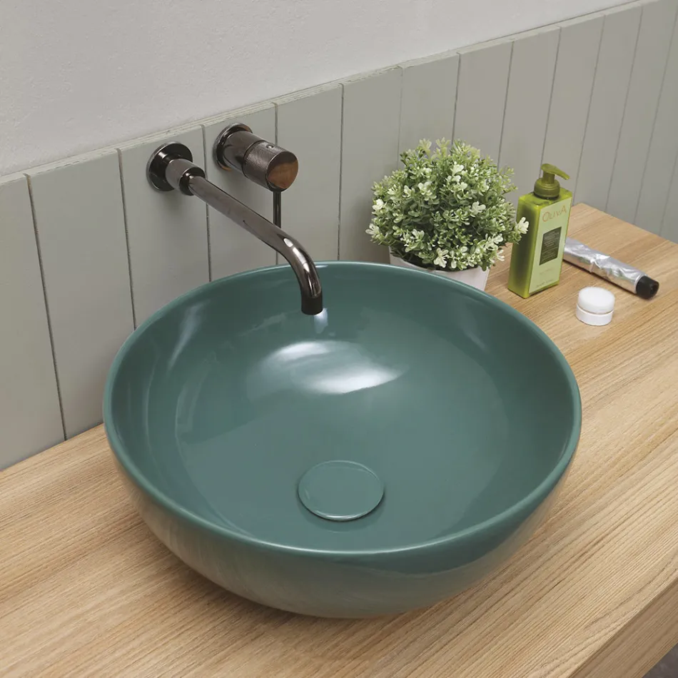 Lavabo à poser rond en céramique brillante Made in Italy - Chicco Viadurini