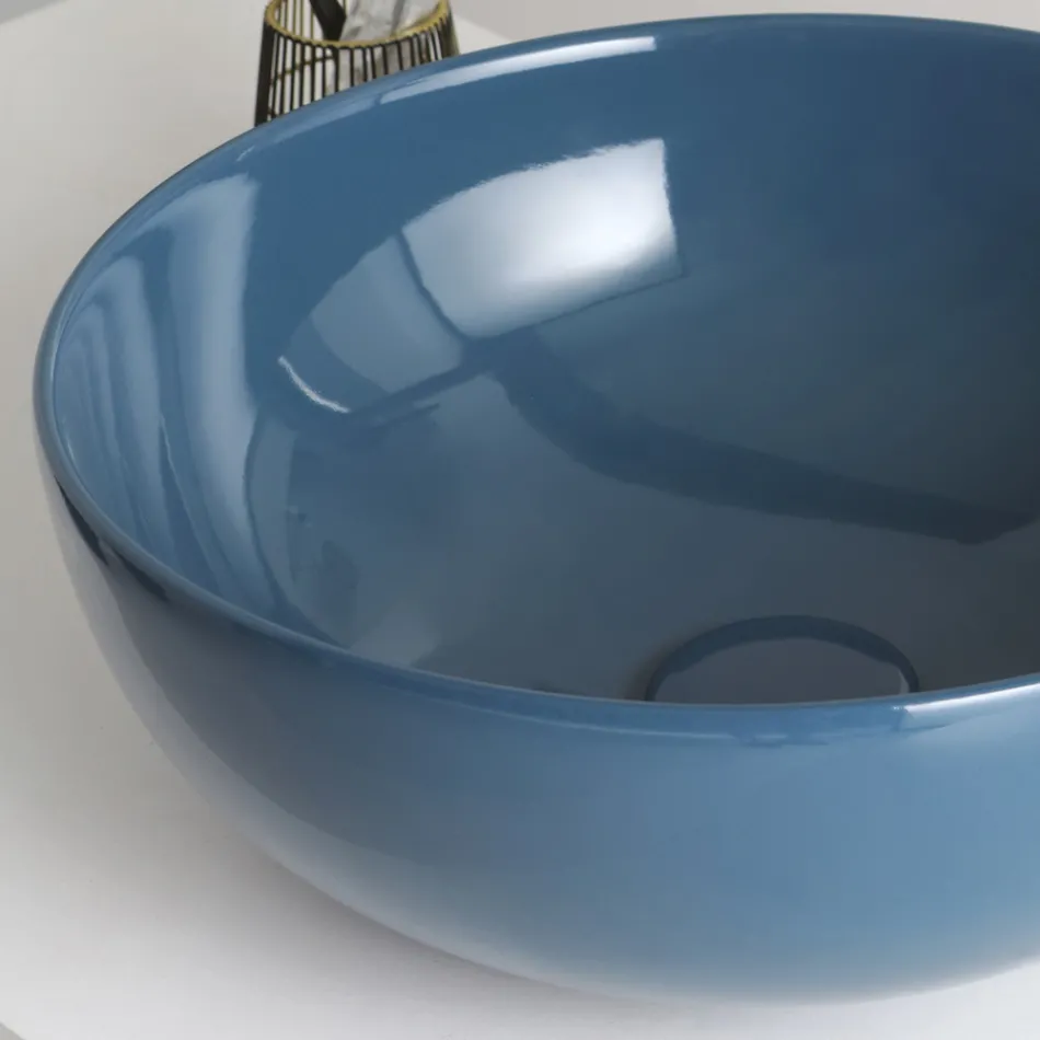 Lavabo à poser rond en céramique brillante Made in Italy - Chicco Viadurini