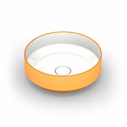 Lavabo à poser rond en céramique moderne fabriqué en Italie, Yoel Viadurini