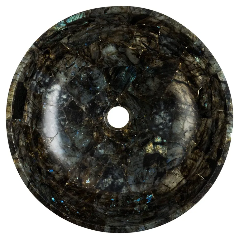 Lavabo à poser rond en labradorite Peggy, fait main Viadurini