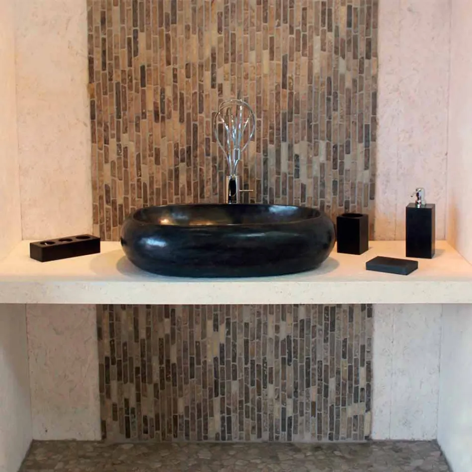 Soutien comptoir ronde pierre noire naturelle Waka Viadurini