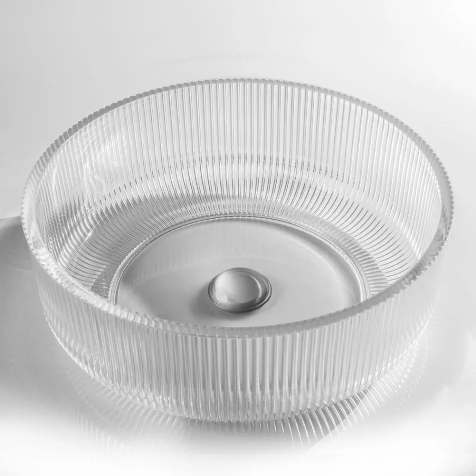 Lavabo à poser rond en verre vénitien Plissè fabriqué en Italie - Zircon Viadurini