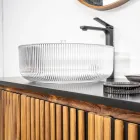 Vasque à poser ronde en verre vénitien Plissè Made in Italy - Zircon Viadurini