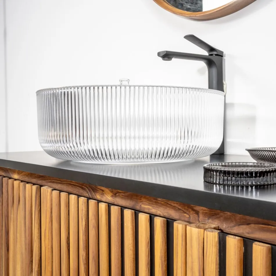 Vasque à poser ronde en verre vénitien Plissè Made in Italy - Zircon Viadurini