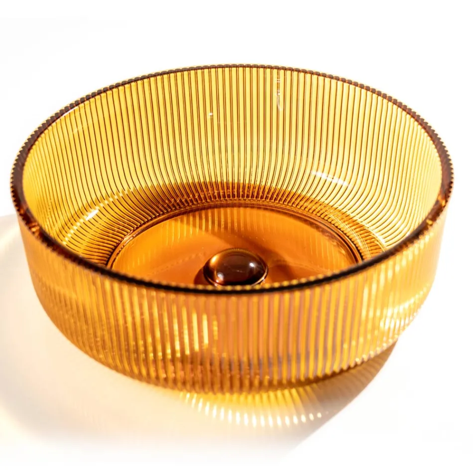 Vasque à poser ronde en verre vénitien Plissè Made in Italy - Zircon Viadurini