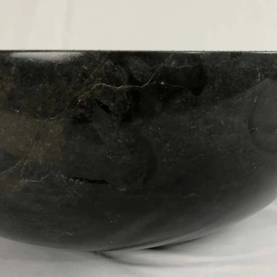 Vasque à poser ronde noire en pierre naturelle Levi, pièce unique Viadurini