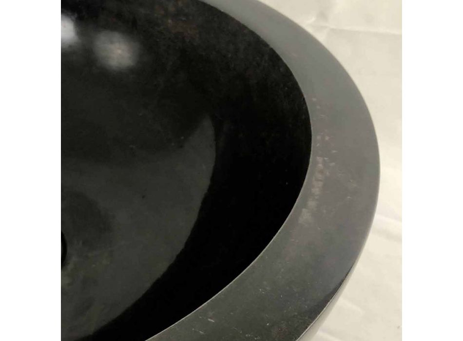 Vasque à poser ronde noire en pierre naturelle Levi, pièce unique Viadurini