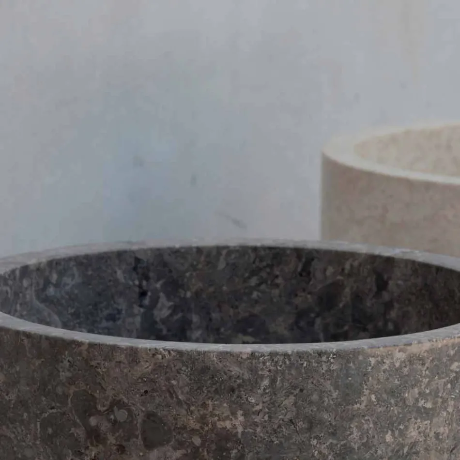 Lavabo de salle de bain cylindrique sur pied en marbre gris - Cremino Viadurini