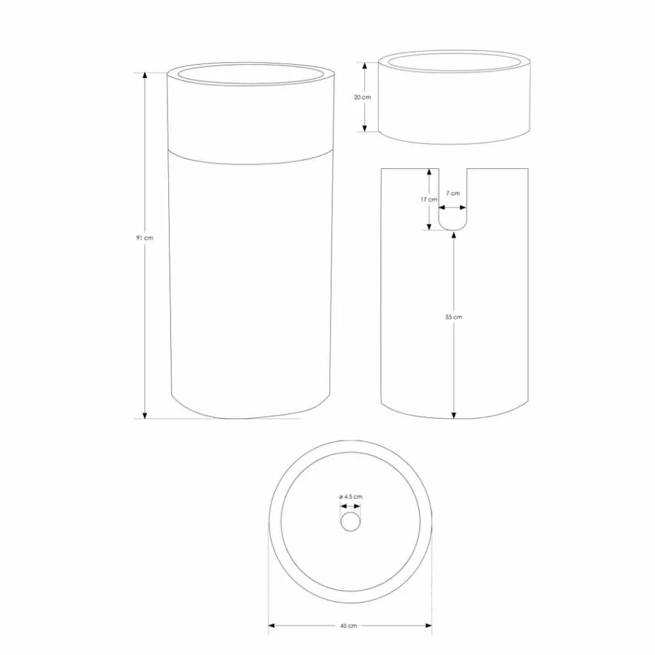 Lavabo de salle de bain cylindrique sur pied en marbre gris - Cremino Viadurini