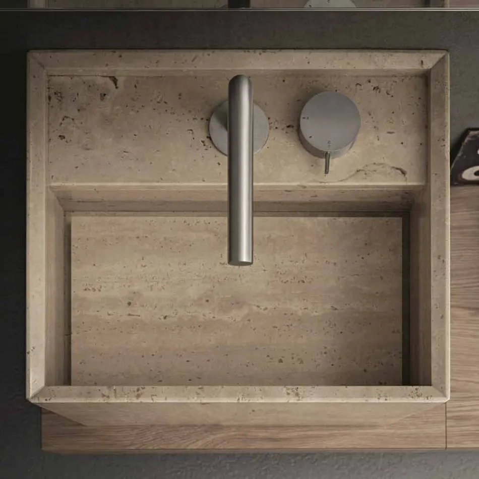 Lavabo de salle de bains en pierre de comptoir de conception haute carrée moderne - Farartlav2 Viadurini