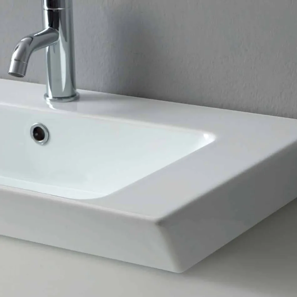 Lavabo encastré et support en céramique blanche ou couleur Maida Viadurini