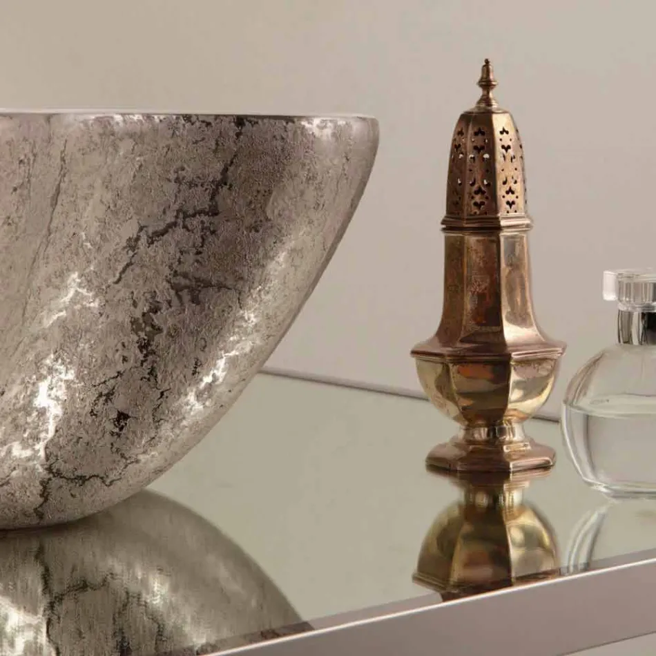 Vasque à poser blanche en céramique argentée fabriquée en Italie Cubo Viadurini