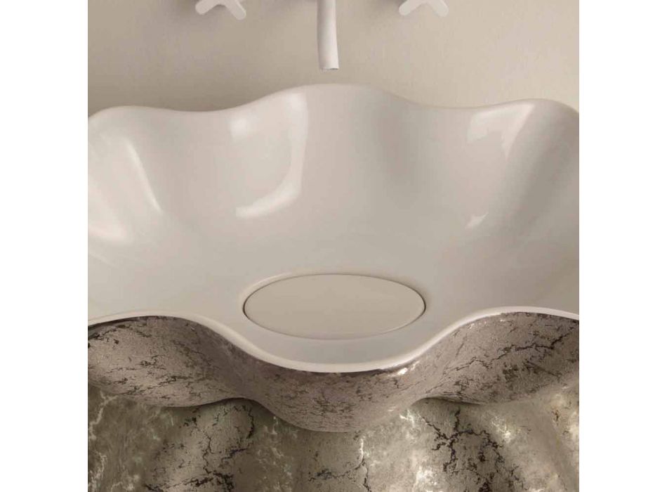 Vasque à poser blanche en céramique argentée fabriquée en Italie Cubo Viadurini