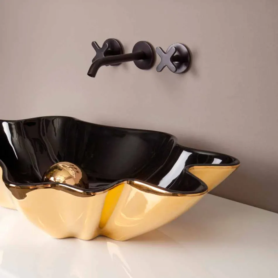 Lavabo design céramique noir et or fabriqué en Italie Rayan Viadurini