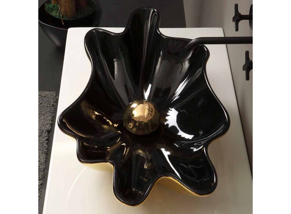 Lavabo design céramique noir et or fabriqué en Italie Rayan Viadurini