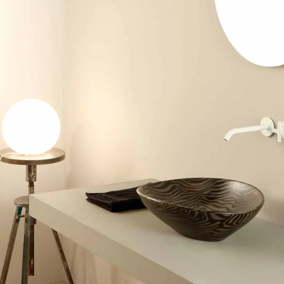 Vasque à poser en céramique zèbre noire fabriquée en Italie Animaux Viadurini