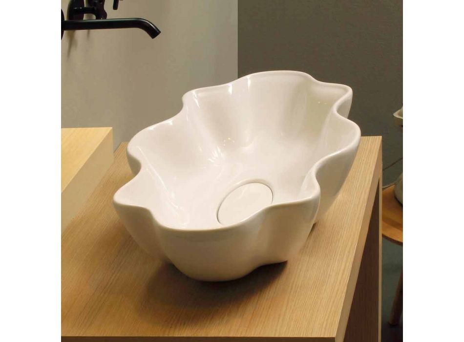 Vasque à poser de design moderne en céramique blanche fabriquée en Italie Cubo Viadurini