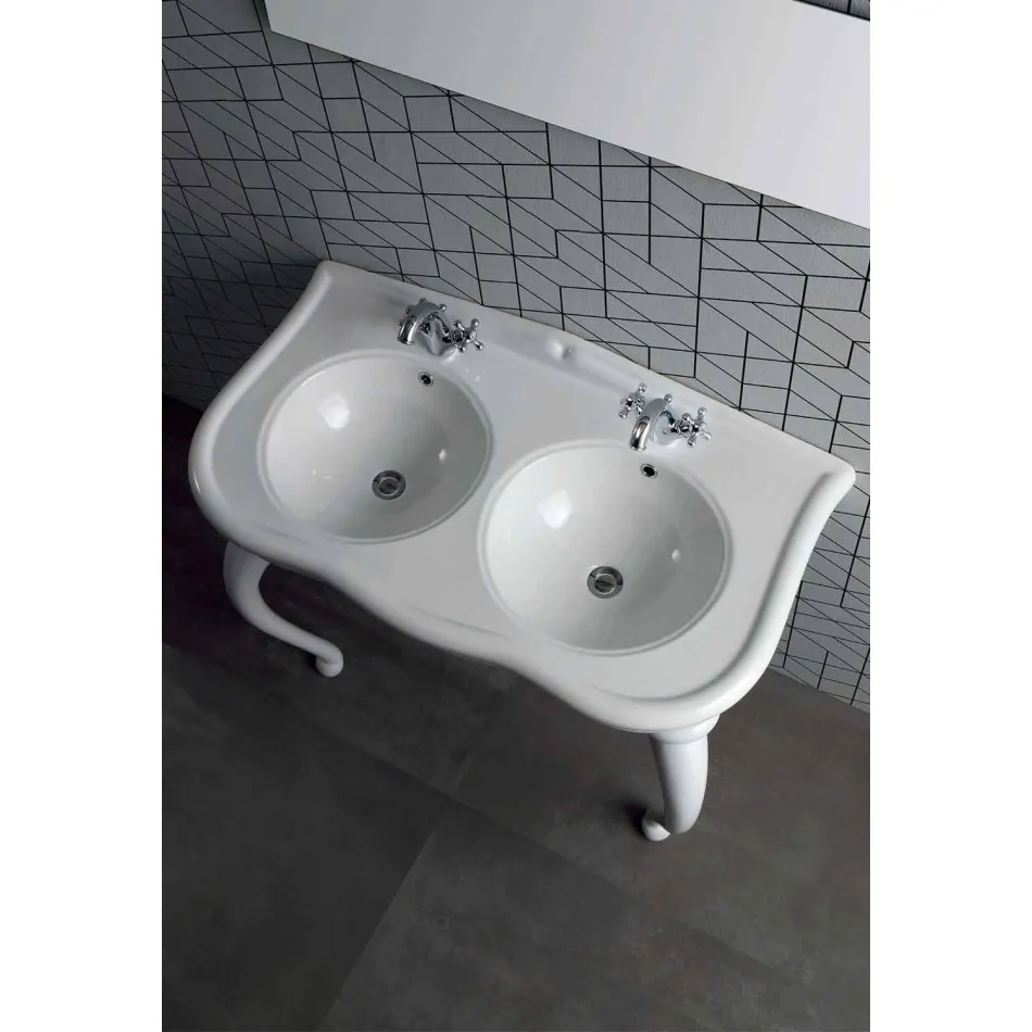 Lavabo double console ou mural en céramique Avise moderne Viadurini