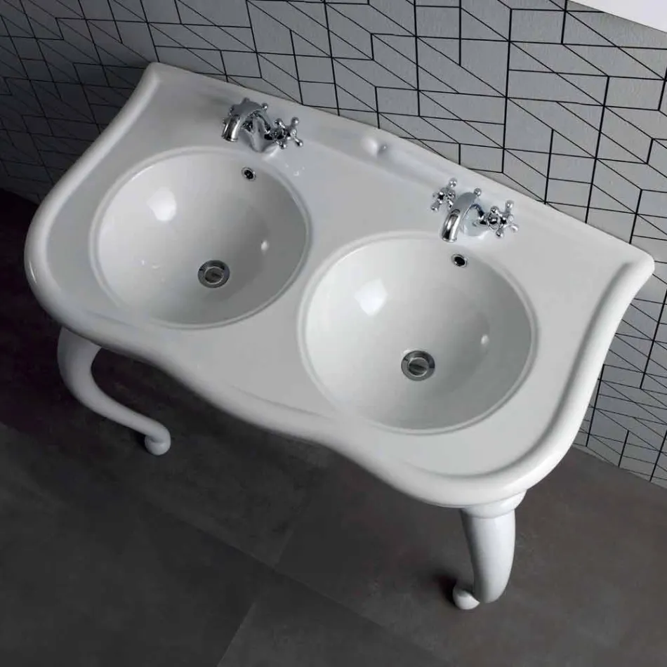 Lavabo double console ou mural en céramique Avise moderne Viadurini