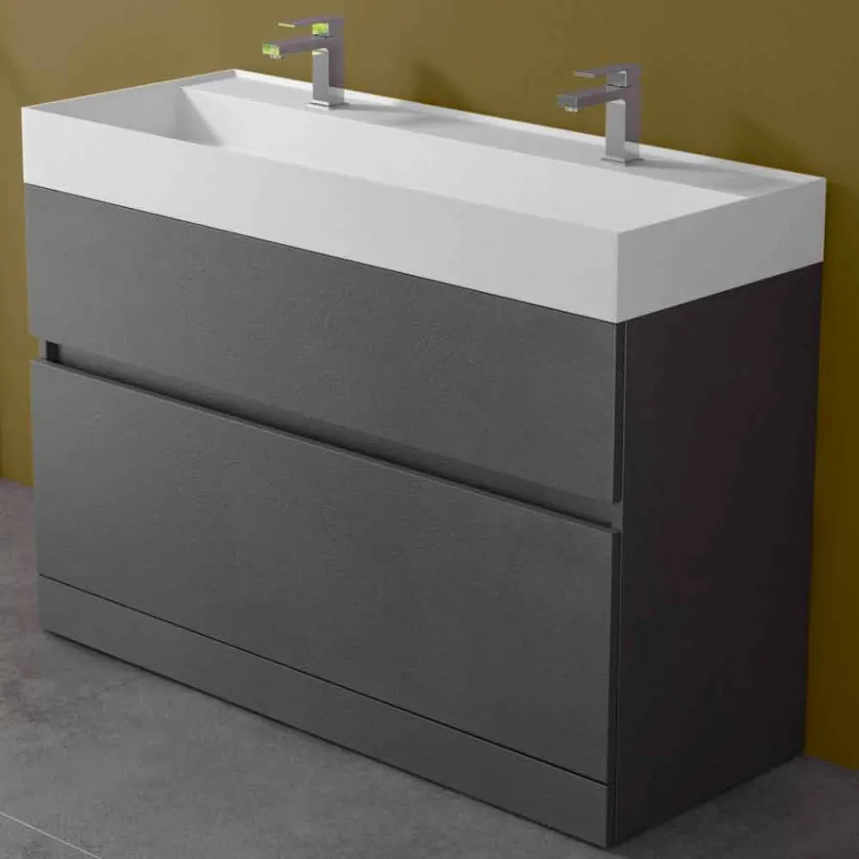Lavabo double avec meuble au sol Design moderne en stratifié - Pompei Viadurini