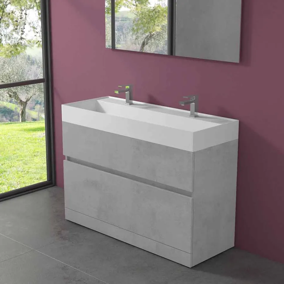 Lavabo double avec meuble au sol Design moderne en stratifié - Pompei Viadurini