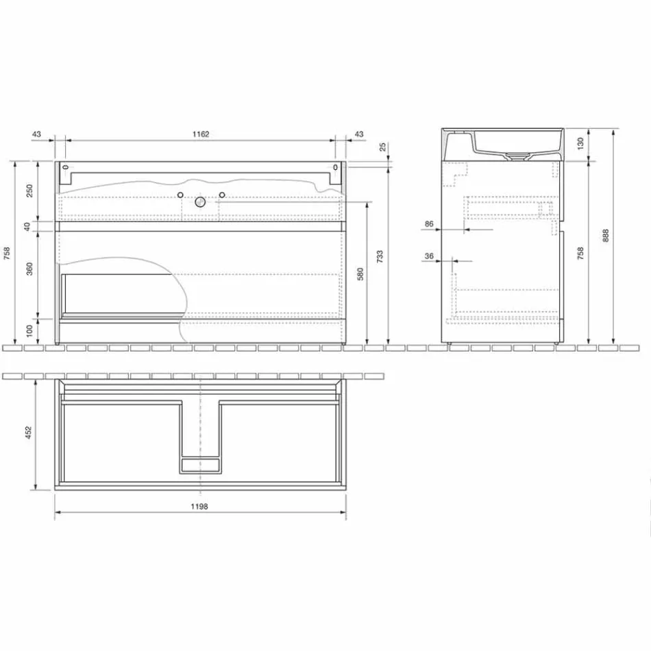 Lavabo double avec meuble au sol Design moderne en stratifié - Pompei Viadurini
