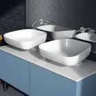 Lavabo double mural moderne en céramique fabriqué en Italie, Reale Viadurini
