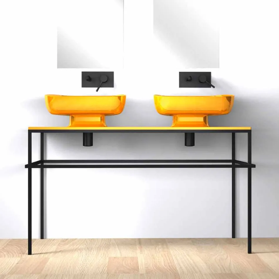 Lavabo double mural moderne en céramique fabriqué en Italie, Reale Viadurini