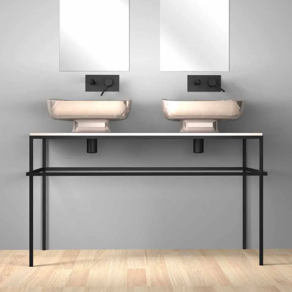 Lavabo double mural moderne en céramique fabriqué en Italie, Reale Viadurini