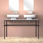 Lavabo double mural moderne en céramique fabriqué en Italie, Reale Viadurini