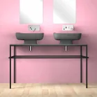 Lavabo double mural moderne en céramique fabriqué en Italie, Reale Viadurini