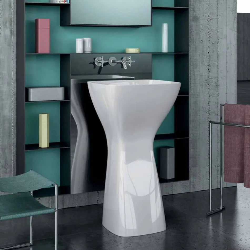 Lavabo sur pied en céramique moderne fabriqué en Italie, Firmino Viadurini