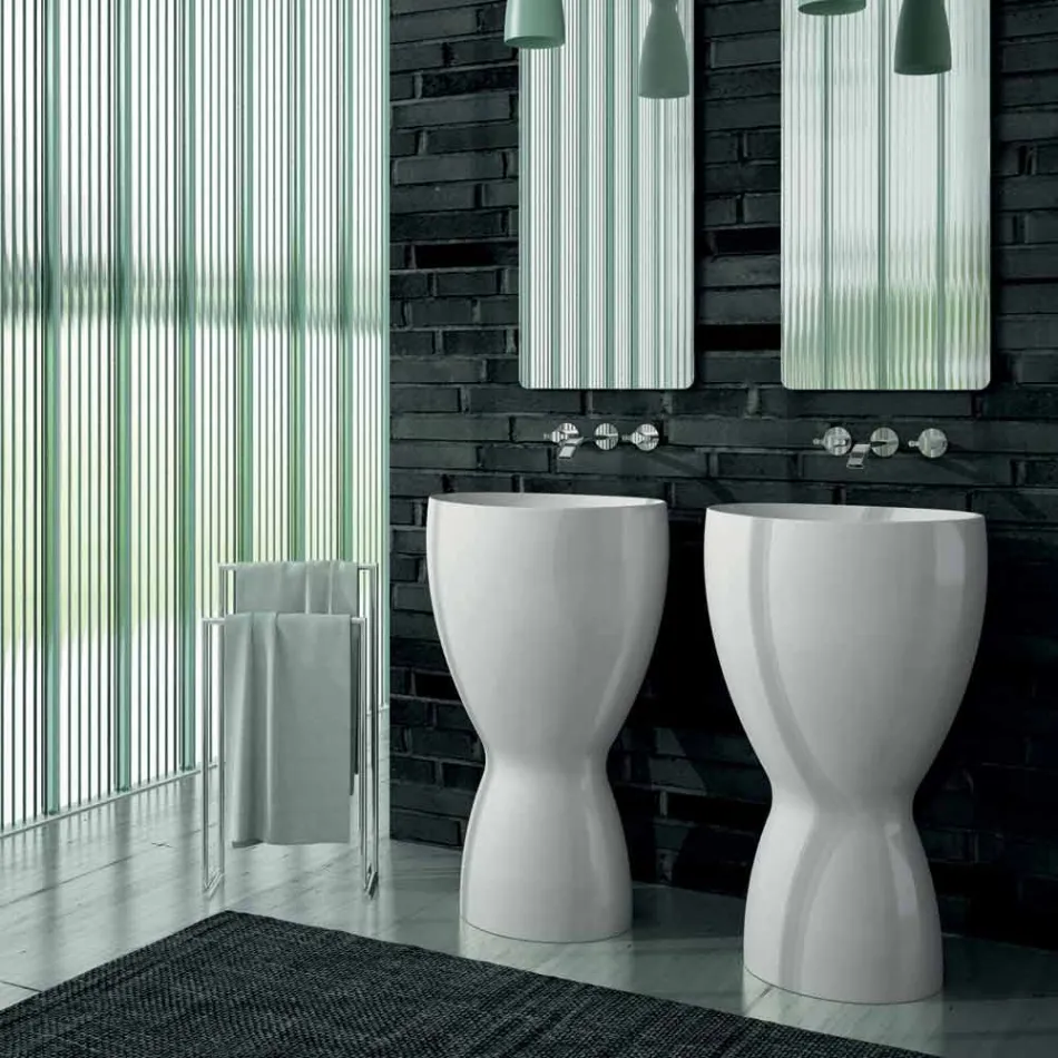 Lavabo moderne en céramique sur pied fabriqué en Italie, Basile Viadurini