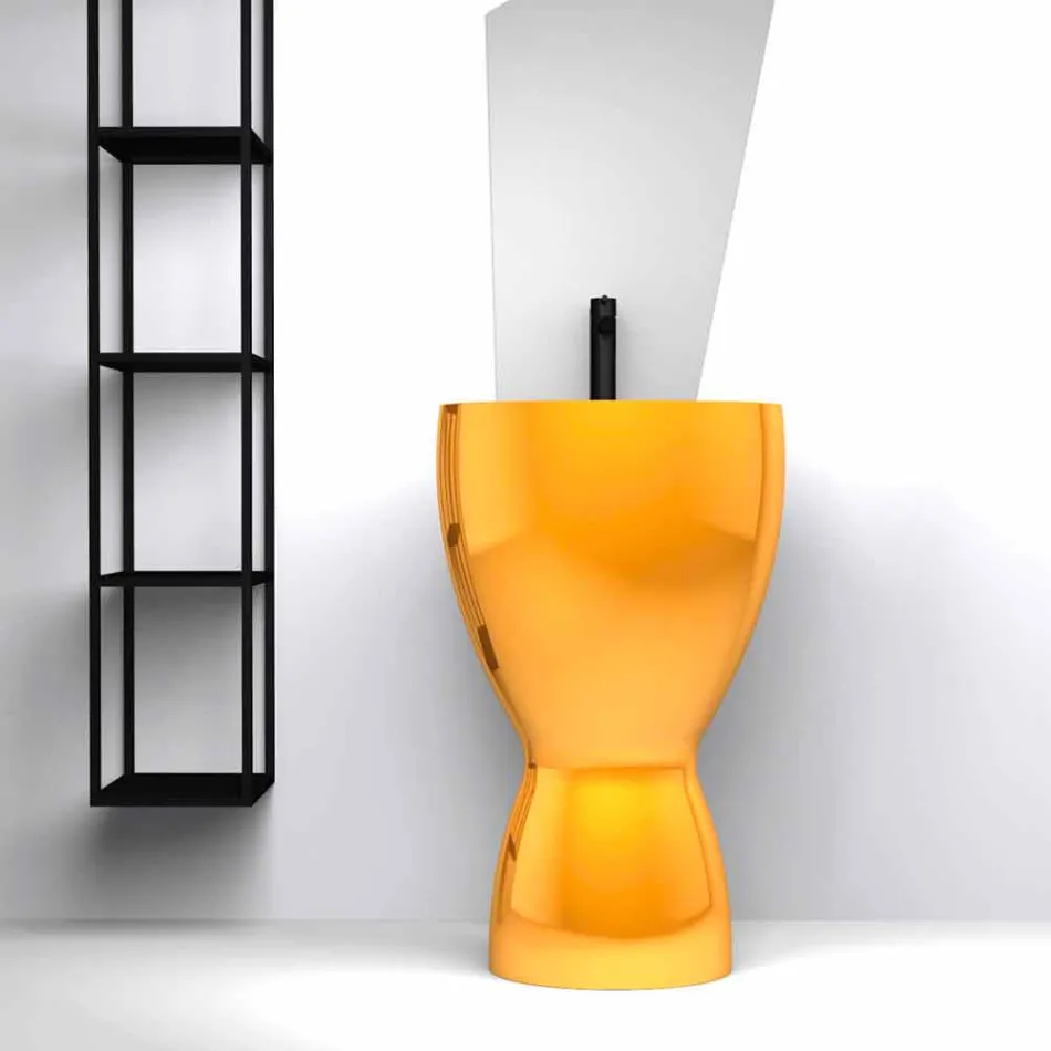 Lavabo moderne en céramique sur pied fabriqué en Italie, Basile Viadurini