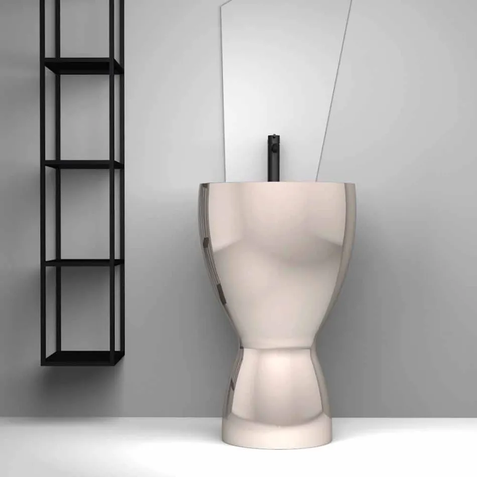 Lavabo moderne en céramique sur pied fabriqué en Italie, Basile Viadurini