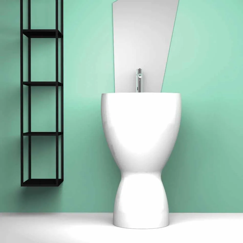 Lavabo moderne en céramique sur pied fabriqué en Italie, Basile Viadurini
