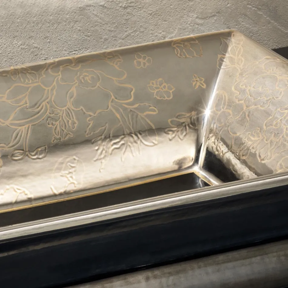 Lavabo en terre cuite moulée à la main avec des décorations colorées fabriquées en Italie - Aulente Viadurini